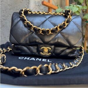 Chanel CC Bar Chain Handle Single Flap Bag Quilted Lambskin Crossbody
